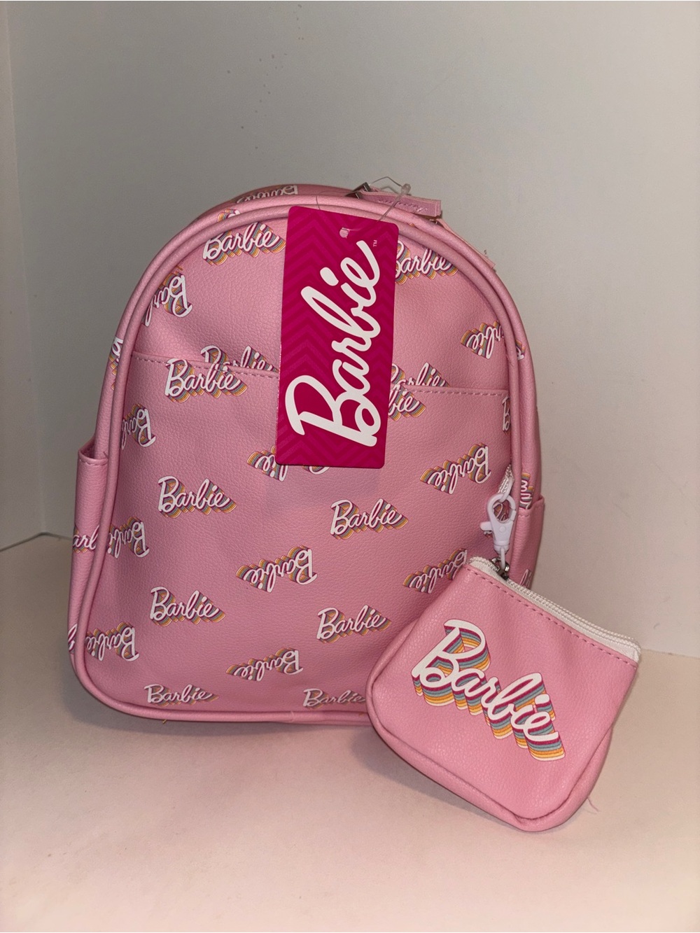 Mattel Barbie Pink Logo Mini Backpack with Coin Pouch NWOT